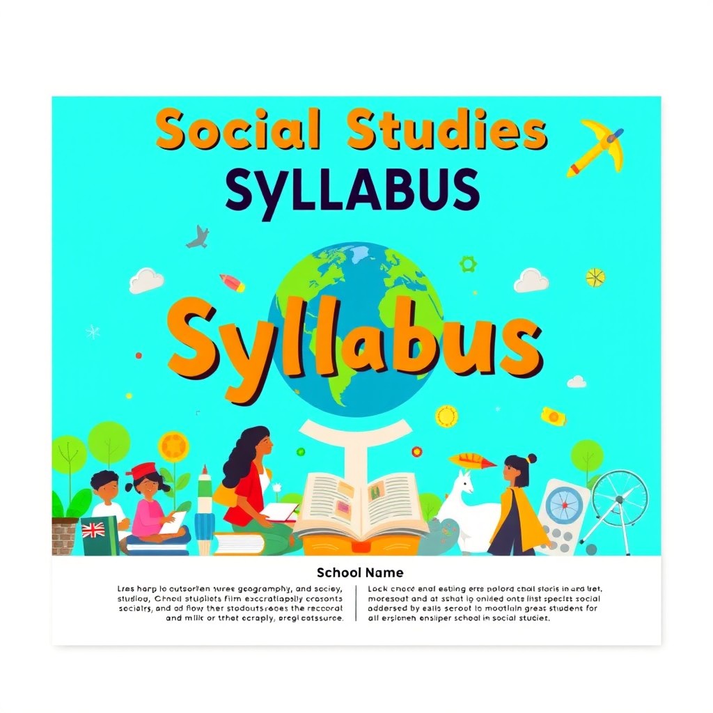 A creative and visually appealing front page design for a school syllabus, themed around social studies