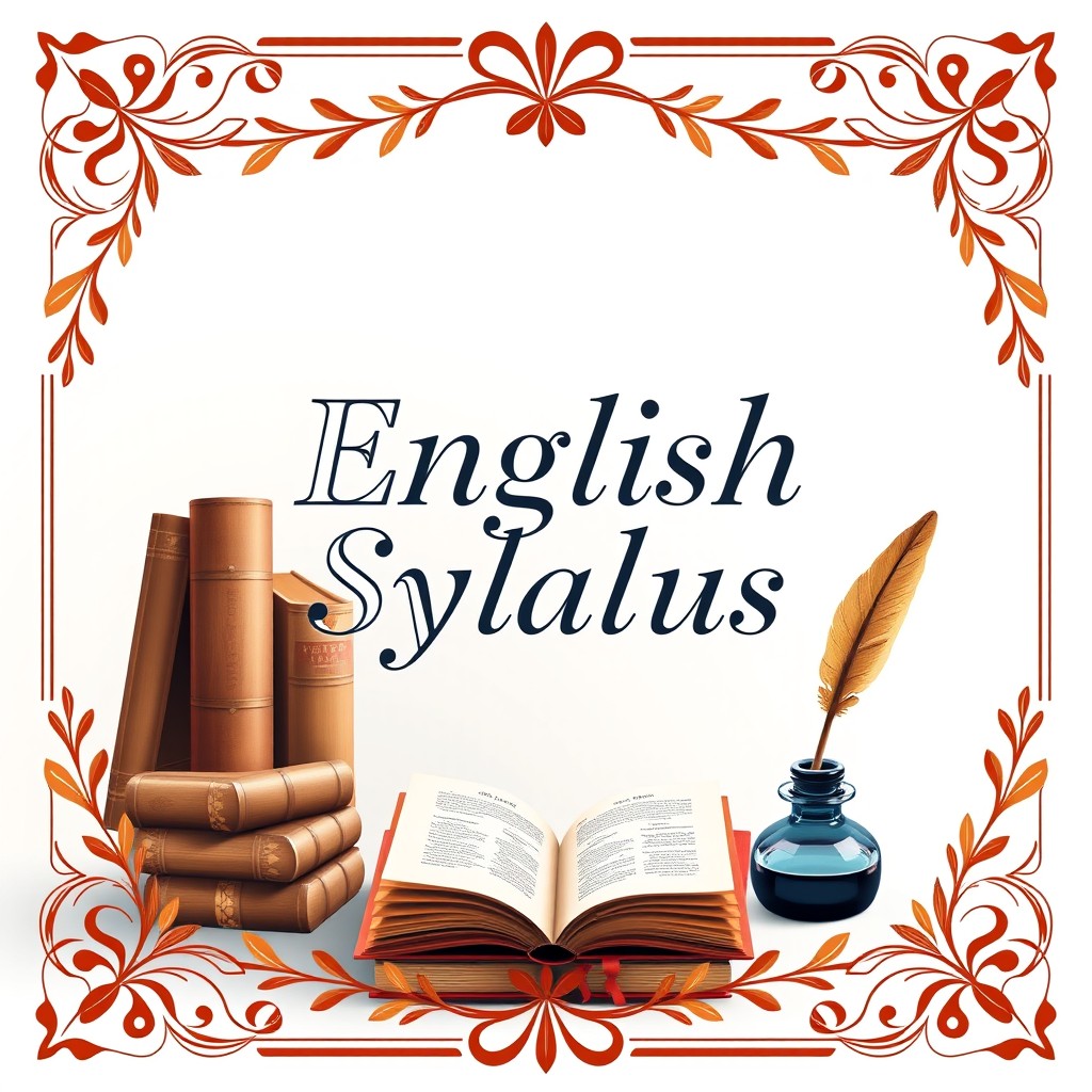 A beautiful and engaging front page design for an English subject syllabus, featuring elegant typography with the title 'English Syllabus'