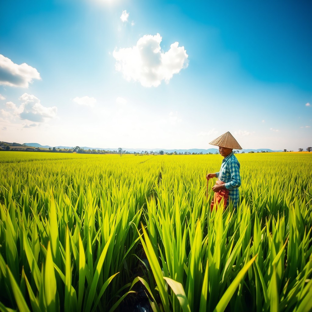 Tranquil Rice Field: A Farmer's Commitment to Nature
