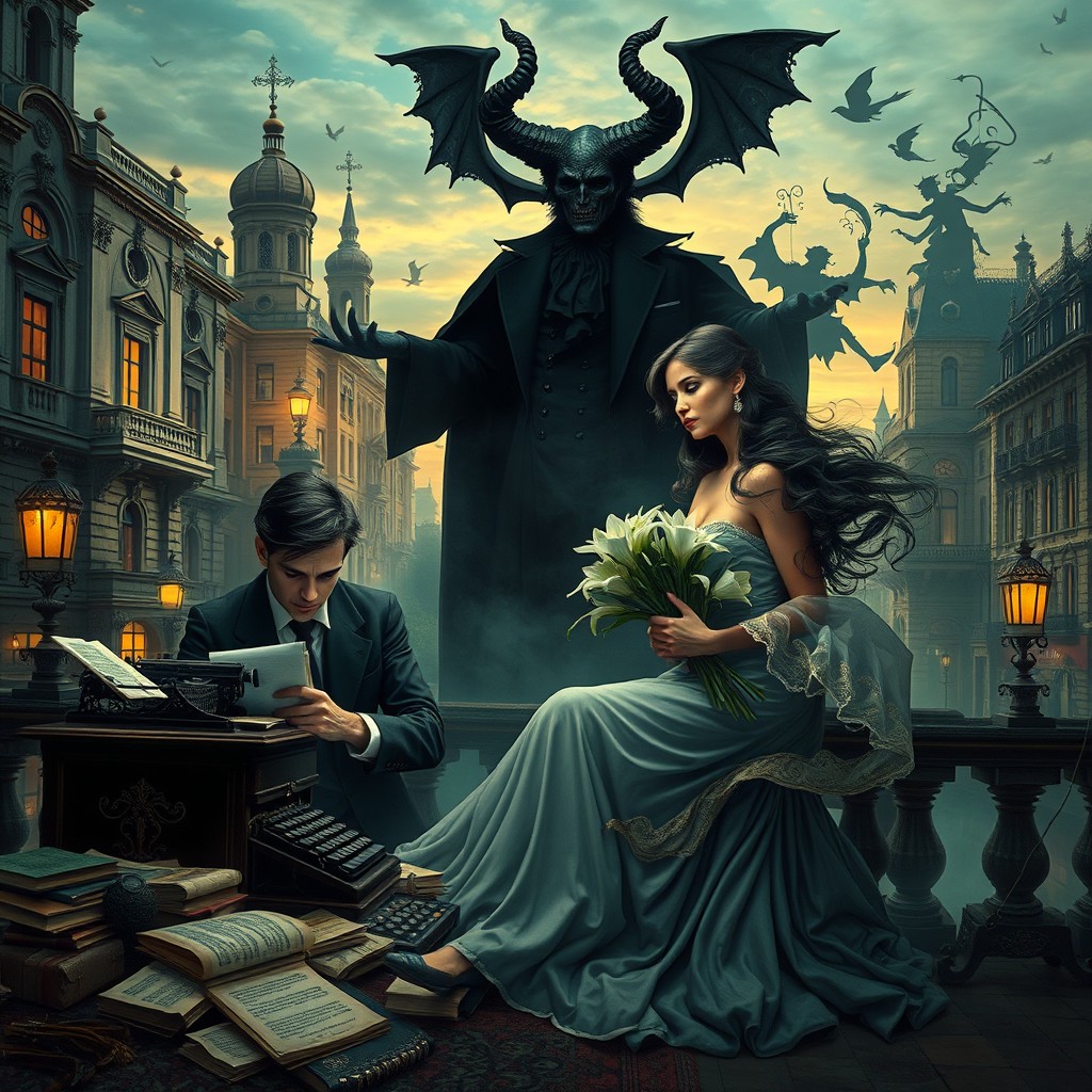 An imaginative and artistic representation inspired by the themes and characters of 'The Master and Margarita' by Mikhail Bulgakov