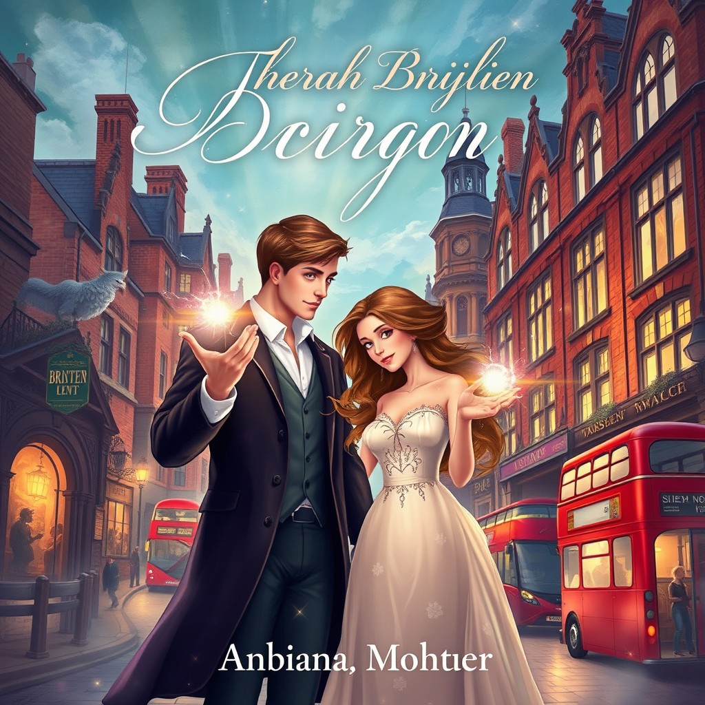 A book cover illustration in British style depicting a vibrant fantasy world where supernatural beings possess unique powers