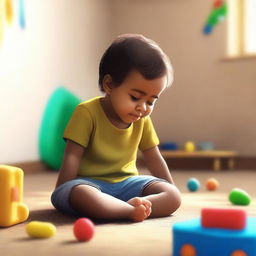 This is a high-quality digital art image depicting a young child in an orphanage