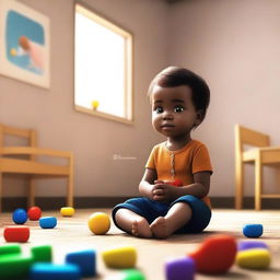 This is a high-quality digital art image depicting a young child in an orphanage