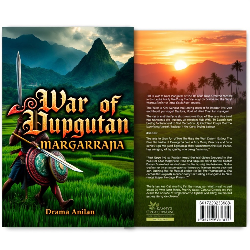 A stunning cover image for a drama book titled 'War of Puputan Margarana'