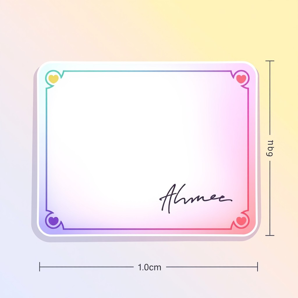 An illustration of a rectangular card design intended for a card game, featuring a designated area for drawing an object, and a separate space for a signature