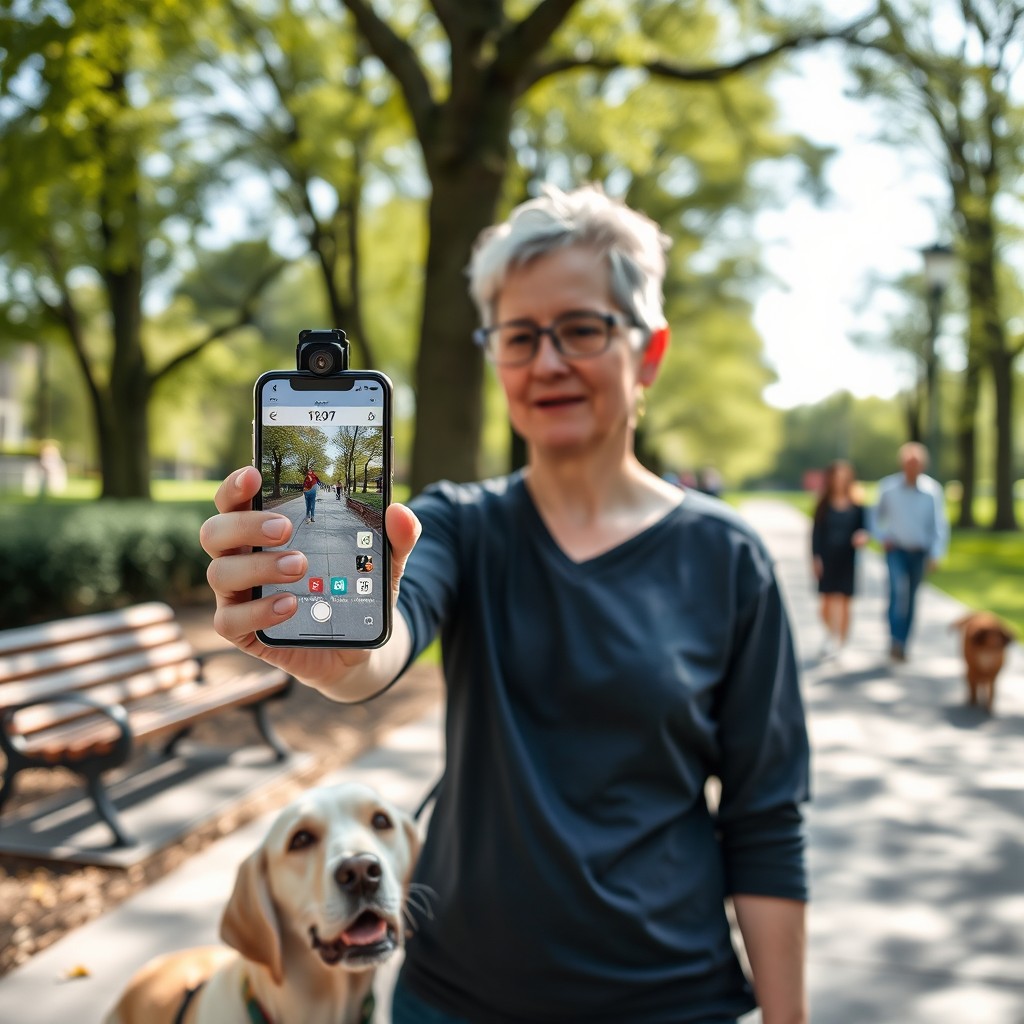 A visually impaired person using a computer vision device to detect objects and measure distances
