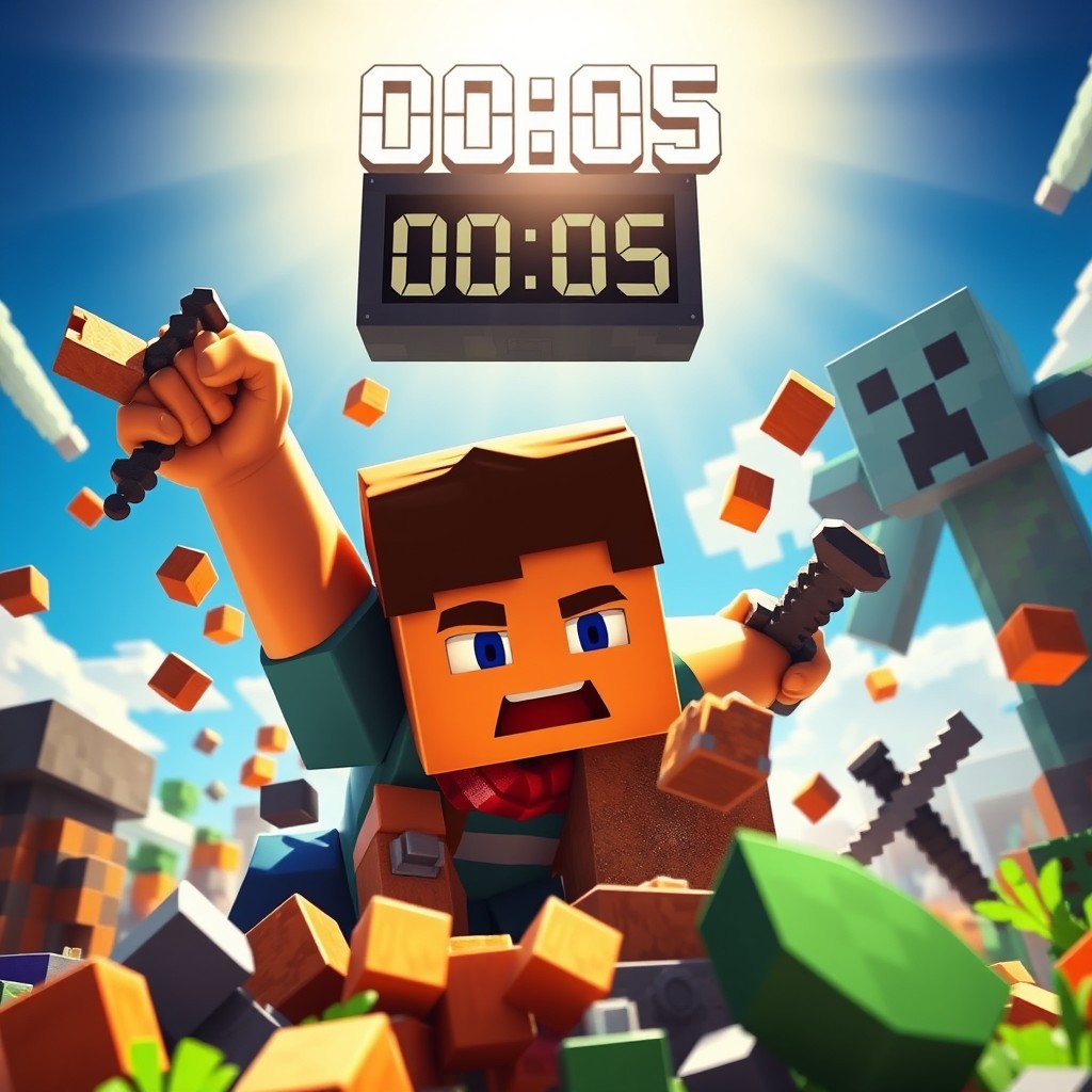 A vibrant and dramatic YouTube thumbnail in Minecraft style featuring the character Steve desperately building a small house