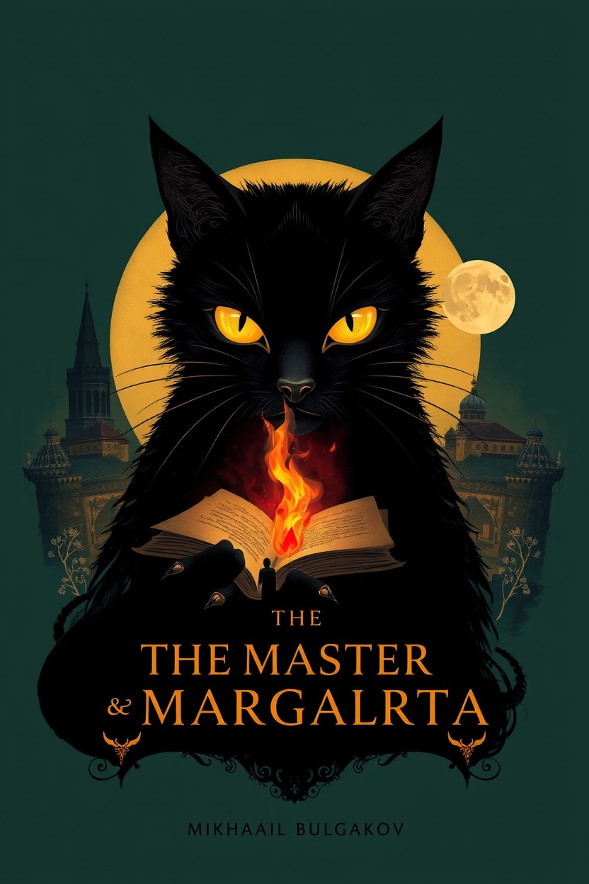 Cover design for 'The Master and Margarita' by Mikhail Bulgakov, featuring a mystical realism style