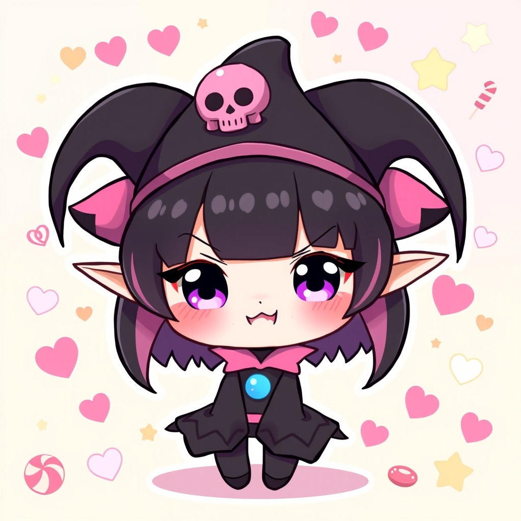 A cute and playful depiction of Kuromi, the beloved Sanrio character