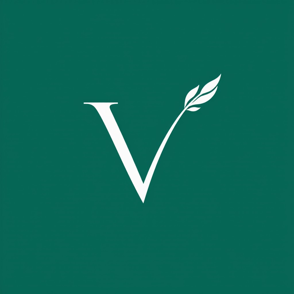 A logo featuring the letter 'V' designed in an elegant and modern style, situated on an emerald green background