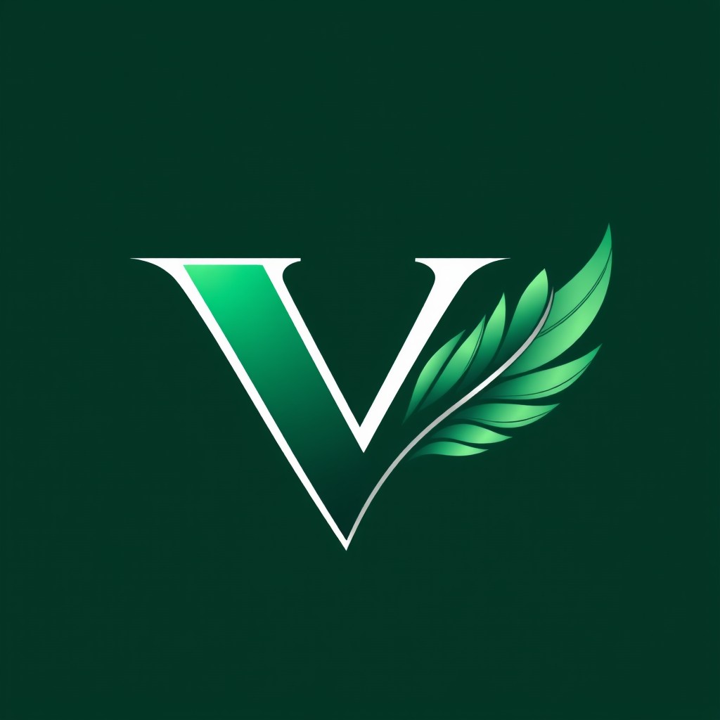 Design a logo featuring the letter 'V' set against an emerald green background