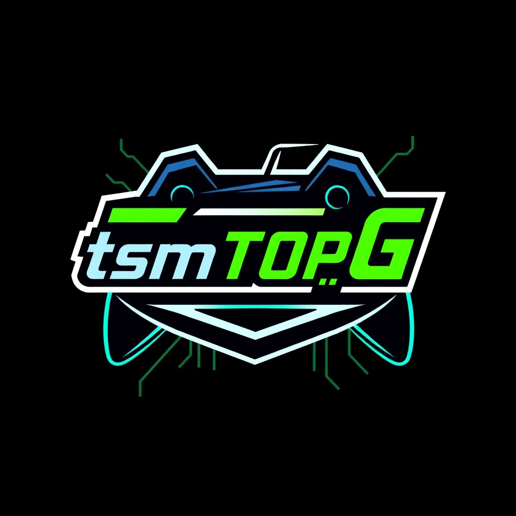 A modern and sleek gaming logo featuring the name 'tsmTOP乛G', with a dynamic design that incorporates elements of gaming culture