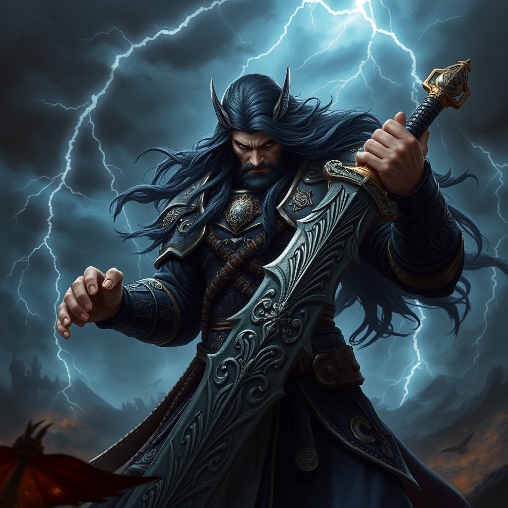 A powerful and intimidating fantasy character inspired by the aesthetics of epic battles and ancient warrior culture
