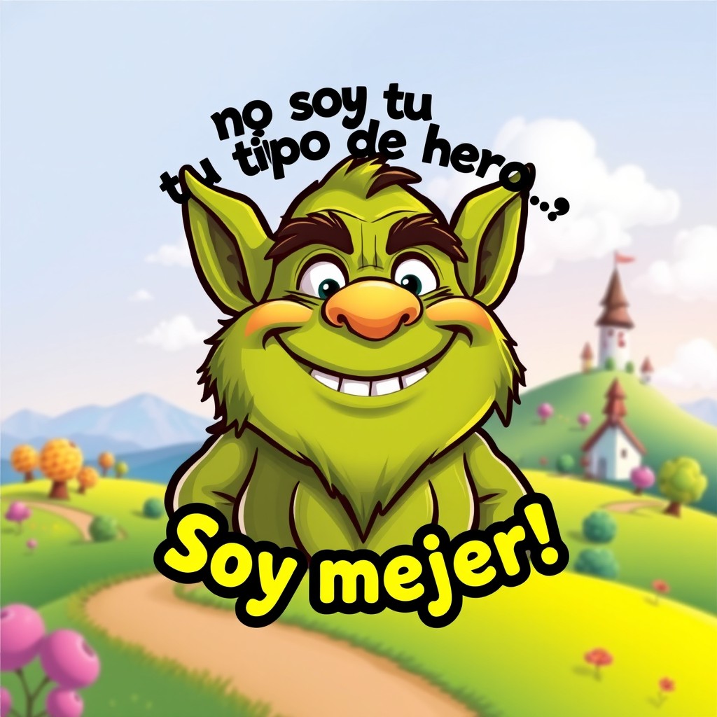 A cartoon style logo featuring a green ogre inspired character resembling a friendly giant, with exaggerated features like big ears and a wide grin