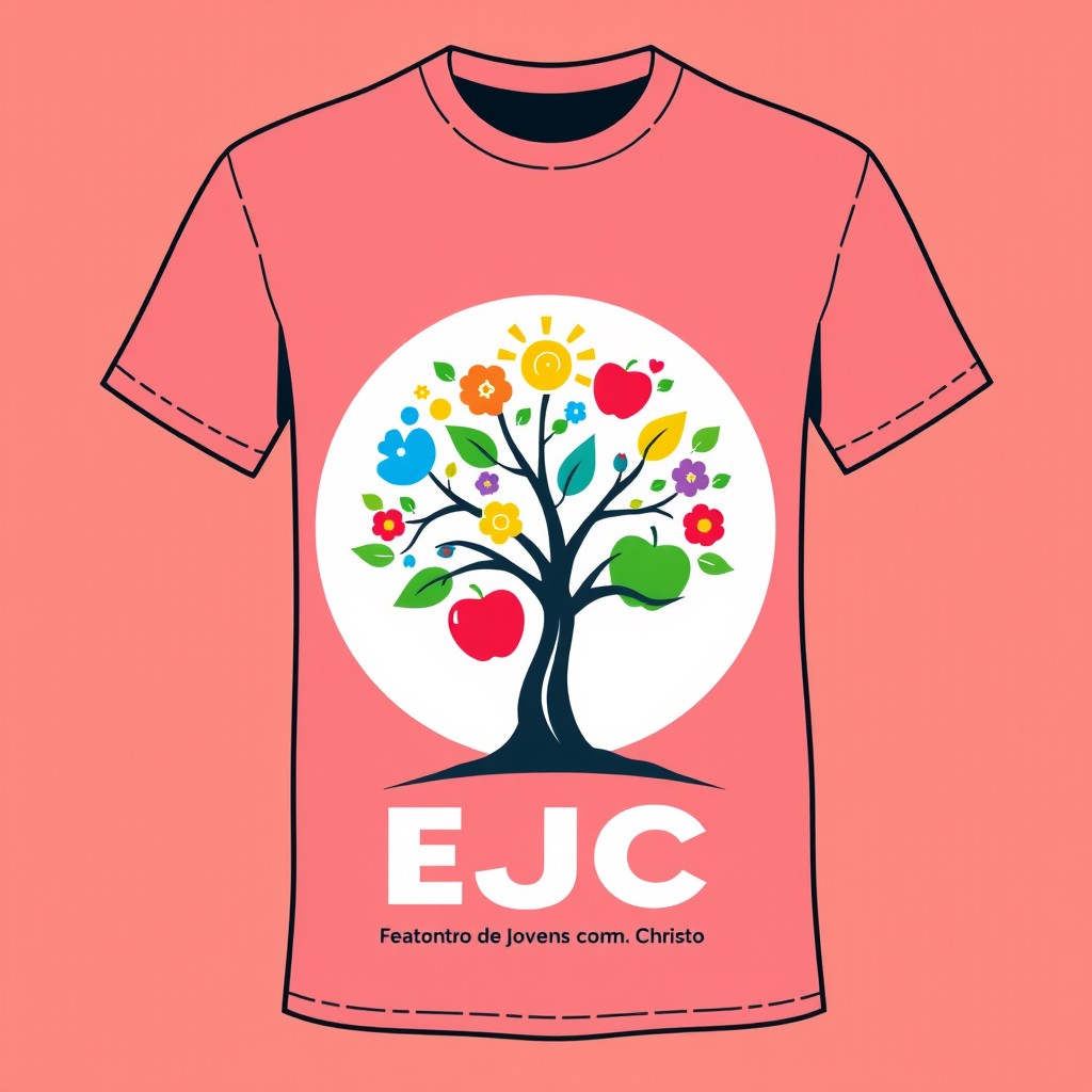 A vibrant design for a Catholic church youth meeting t-shirt, called EJC (Encontro de Jovens com Cristo), featuring the 'Círculo' team