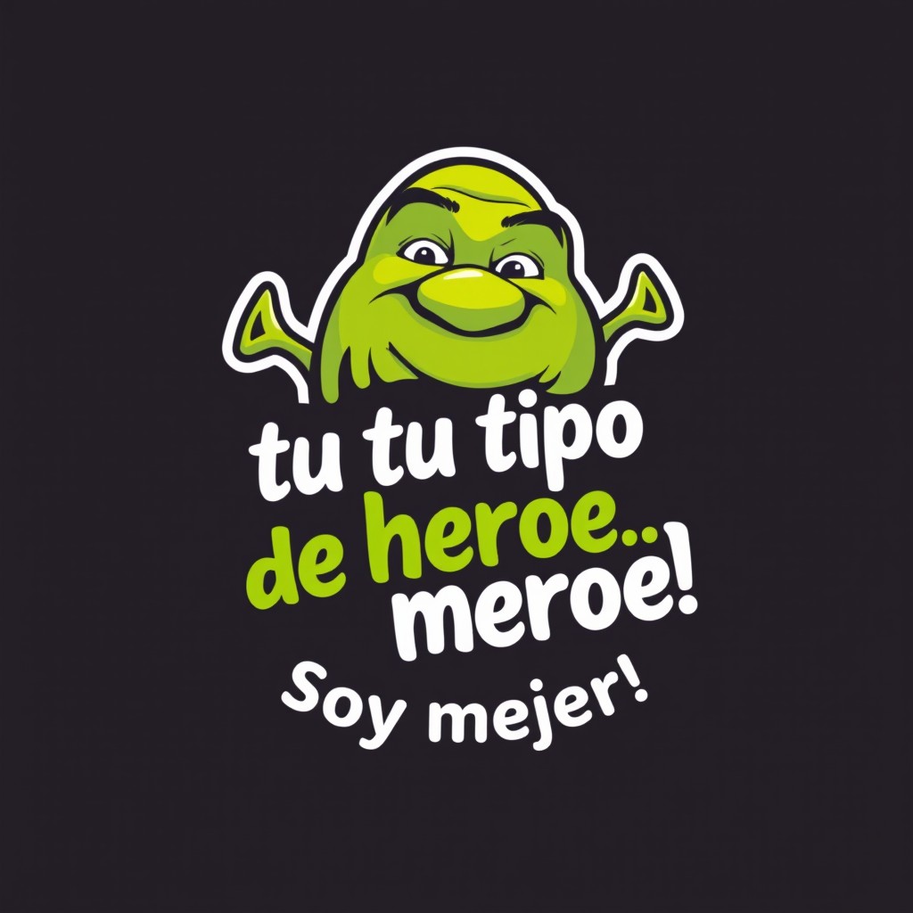 A creative logo featuring the character Shrek with a cheerful expression, prominently displaying the text "no soy tu tipo de héroe