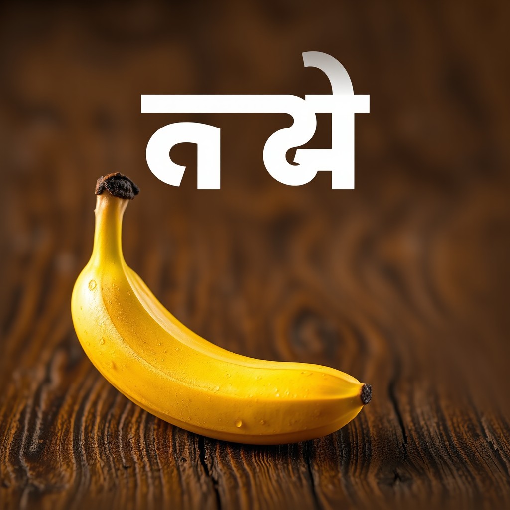A vibrant and artistic image depicting a single ripe banana placed elegantly on a textured wooden surface