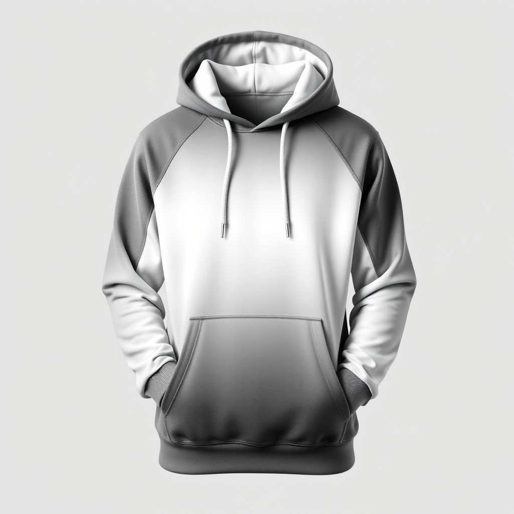 A stylish grey and white gradient hoodie, featuring a soft and comfortable fabric