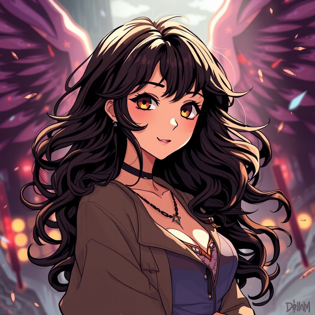 A striking anime girl illustrated in a bold dynamic lines art style with intricate details in shading