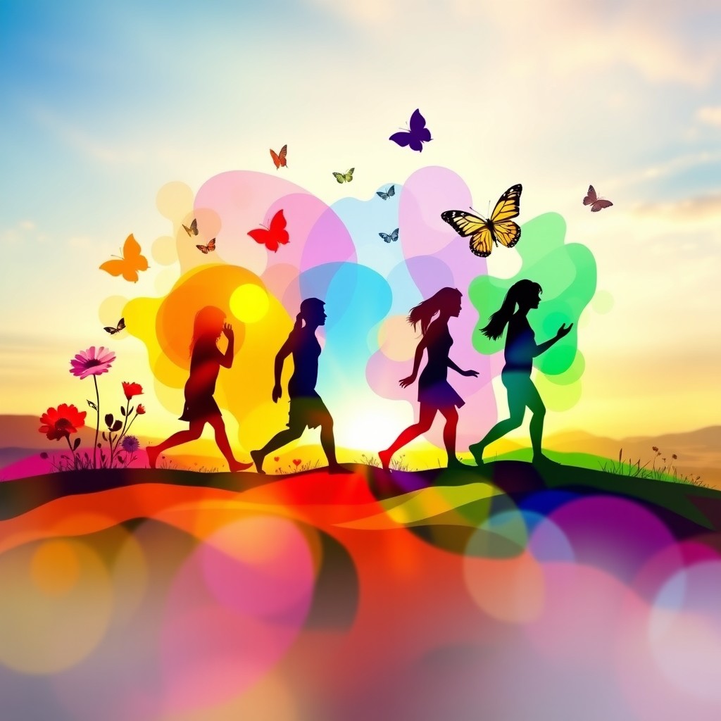 An abstract representation of personal evolution, showcasing a vibrant and colorful transformation