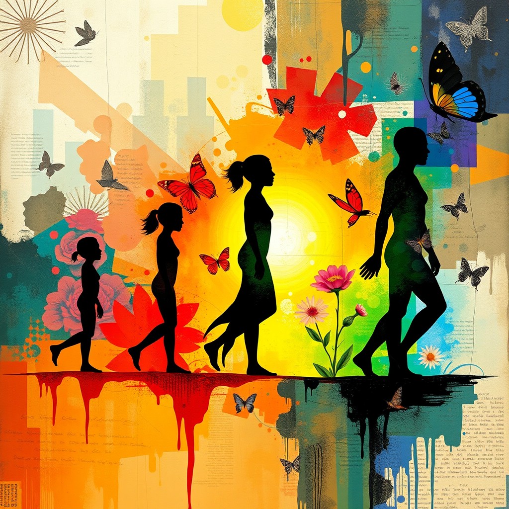 A conceptual representation of personal evolution showcasing a figure at different stages of transformation