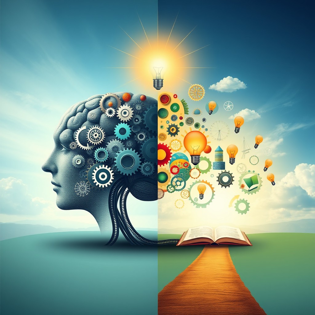 An artistic representation of mindset evolution, showcasing a journey from a closed to an open mindset