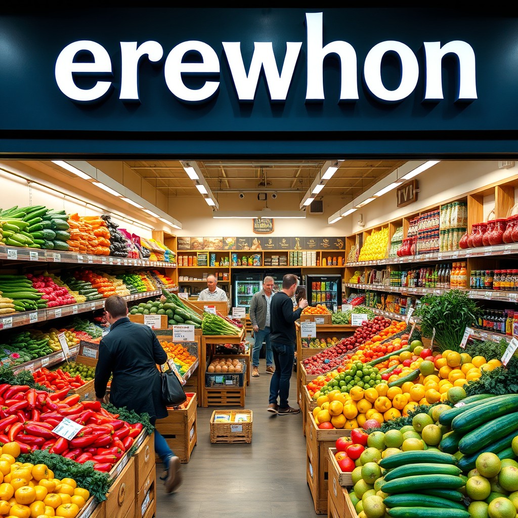 A vibrant grocery store in Poland, filled with fresh vegetables, exotic Asian fruits, and a selection of foreign products