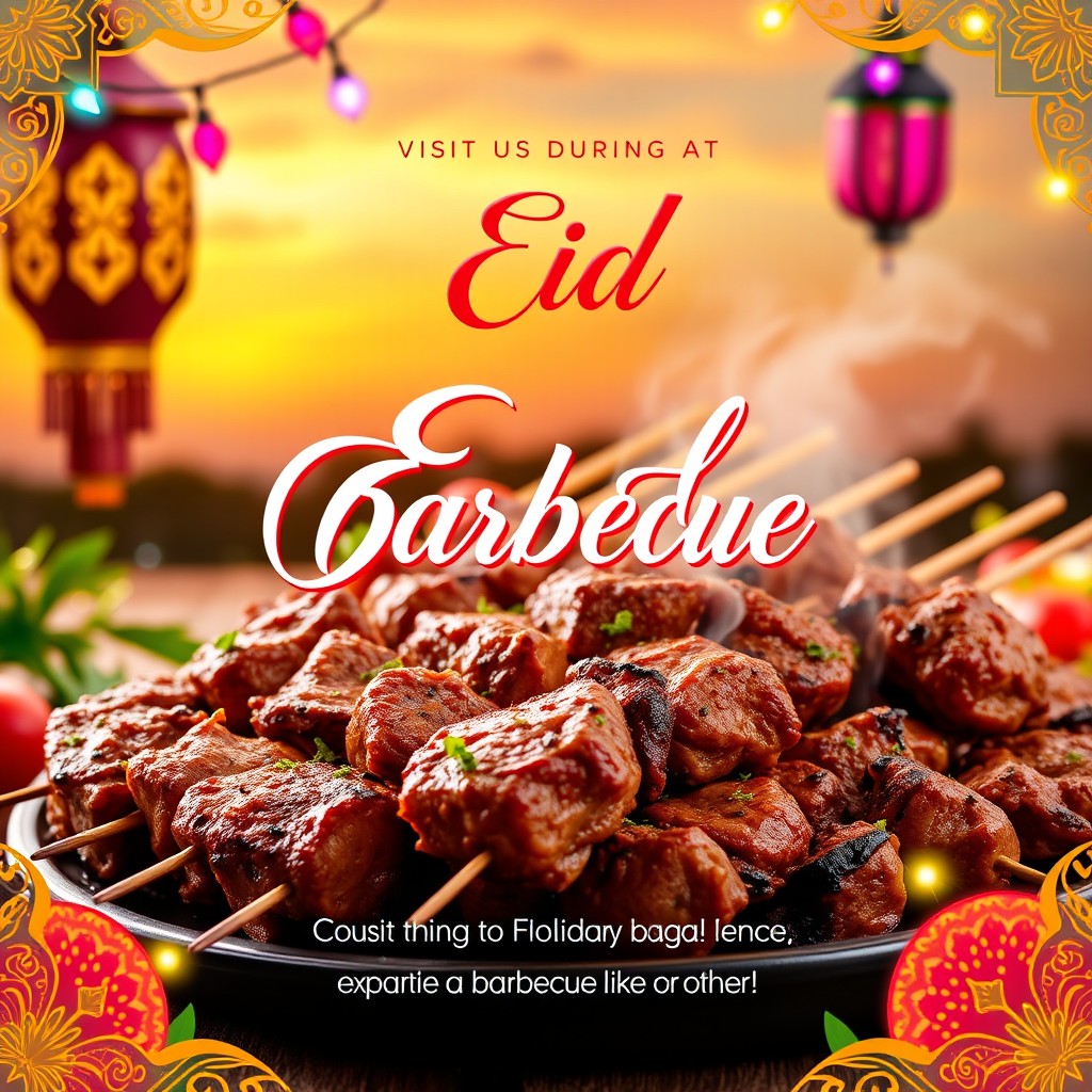 Create a vibrant and festive promotional image for an Eid barbecue event