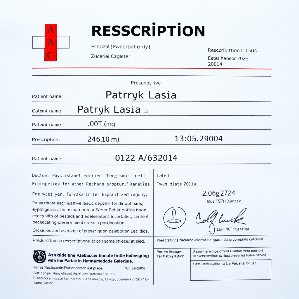 A medical document that resembles a prescription for Xanax issued in Austria