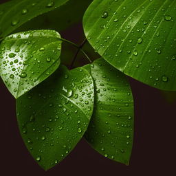 A photorealistic macro image of close-up tropical forest plant leaves adorned with sparkling water droplets, providing a warmly colored photorealistic backdrop for a contact web page.