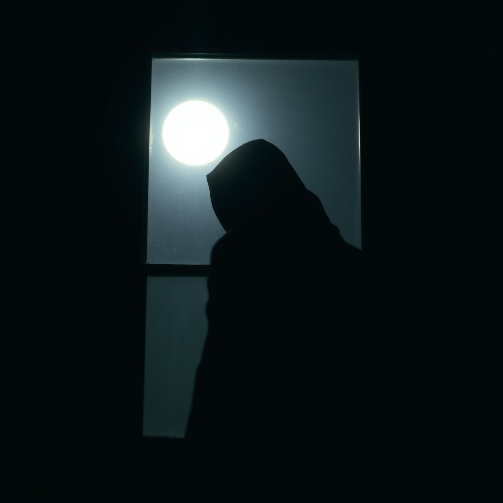A brief, tension-filled scene featuring a mysterious figure standing by a window, gazing out into the shadowy night
