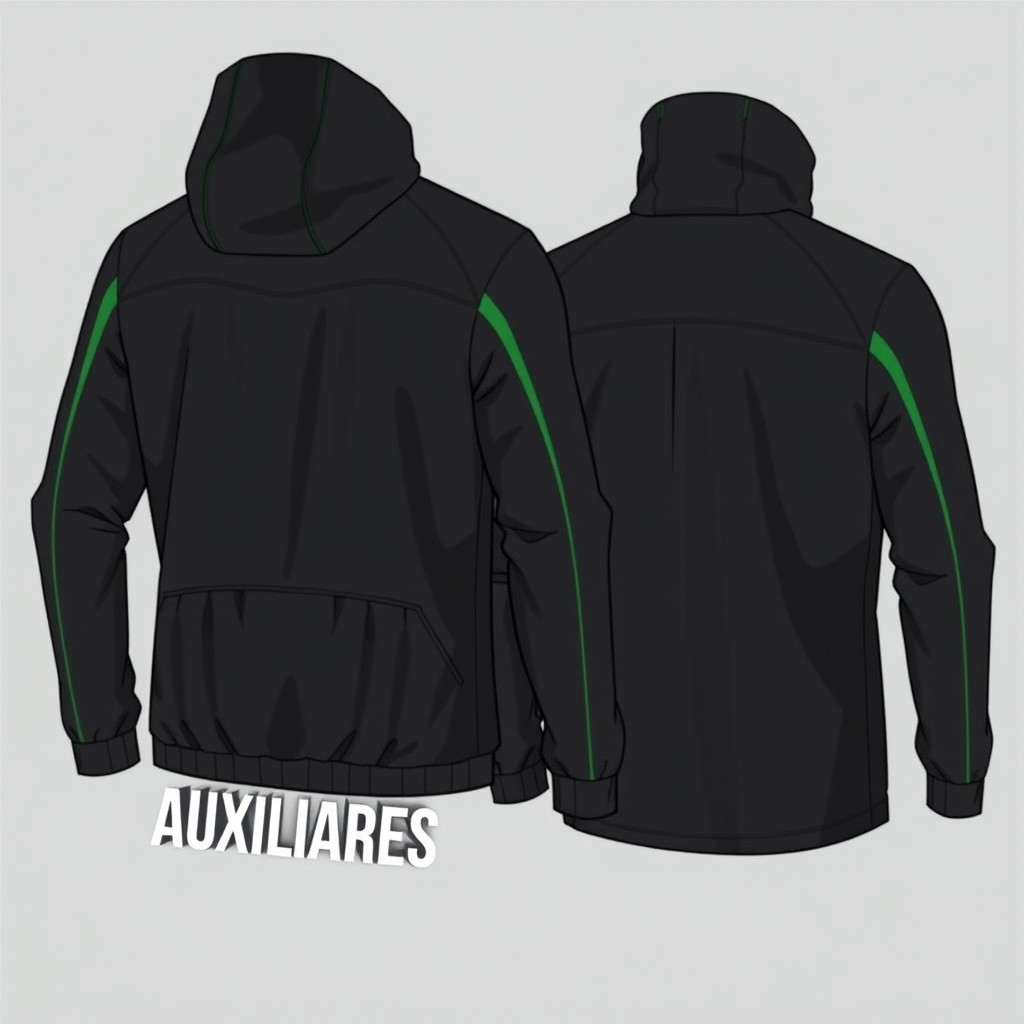 A detailed illustration of a sporty windbreaker jacket displayed from both the front and back views