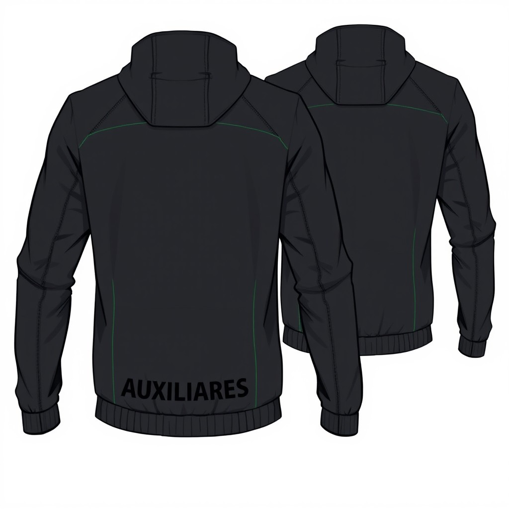 An illustration of a sporty jacket, showcasing both the front and back views