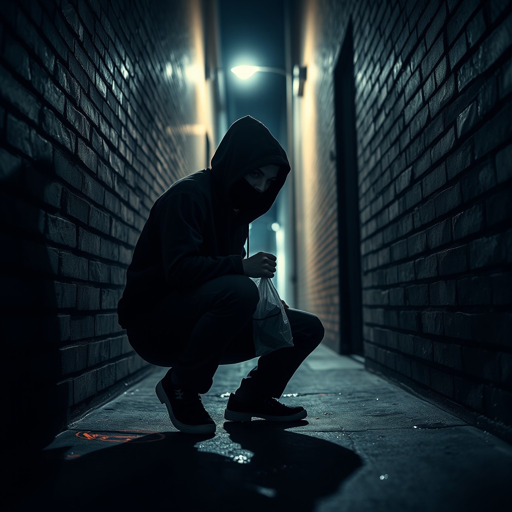 A mysterious masked thief in an urban environment