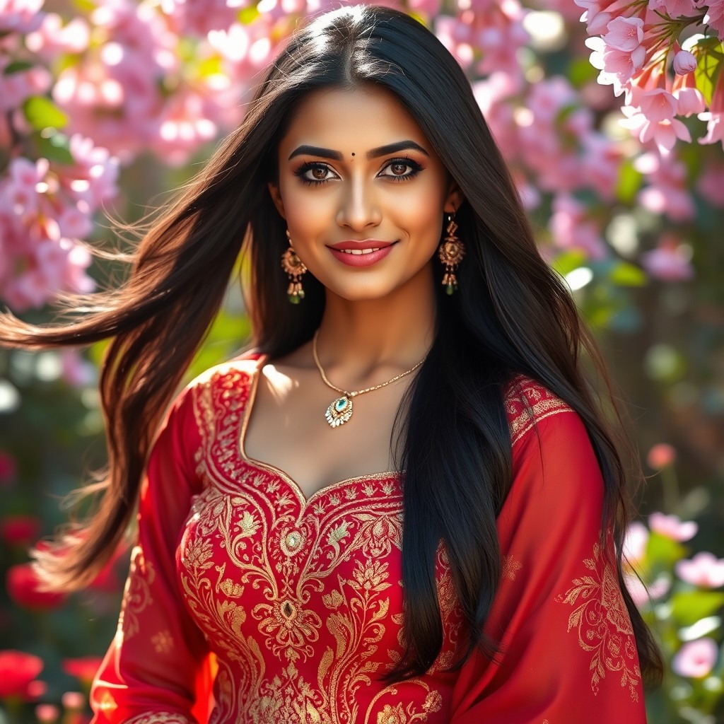 A beautiful woman named Mehak, with long, flowing black hair and captivating almond-shaped brown eyes