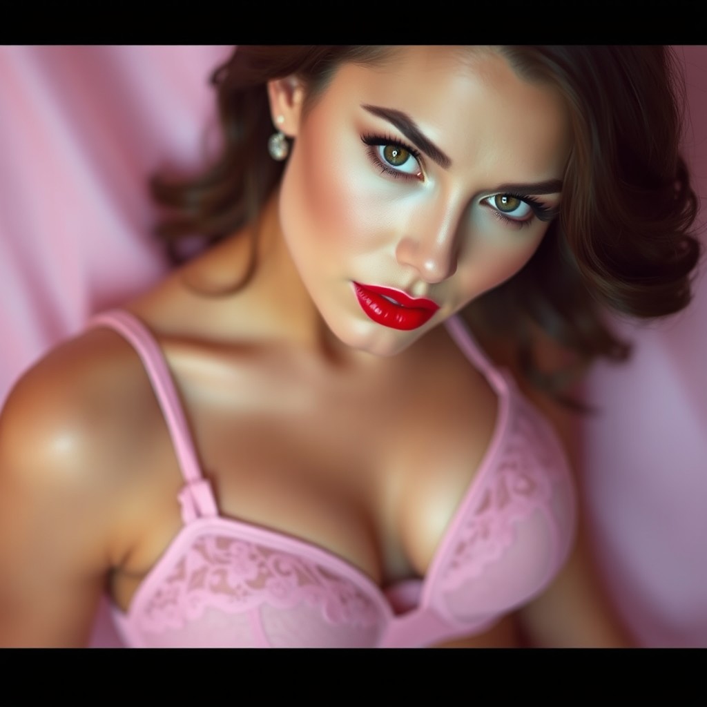 A captivating image of a beautiful woman with a stunning face, featuring striking red lips