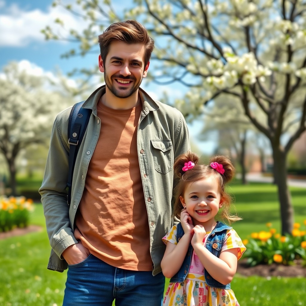 A tall man standing next to a short girl, capturing a charming and playful moment