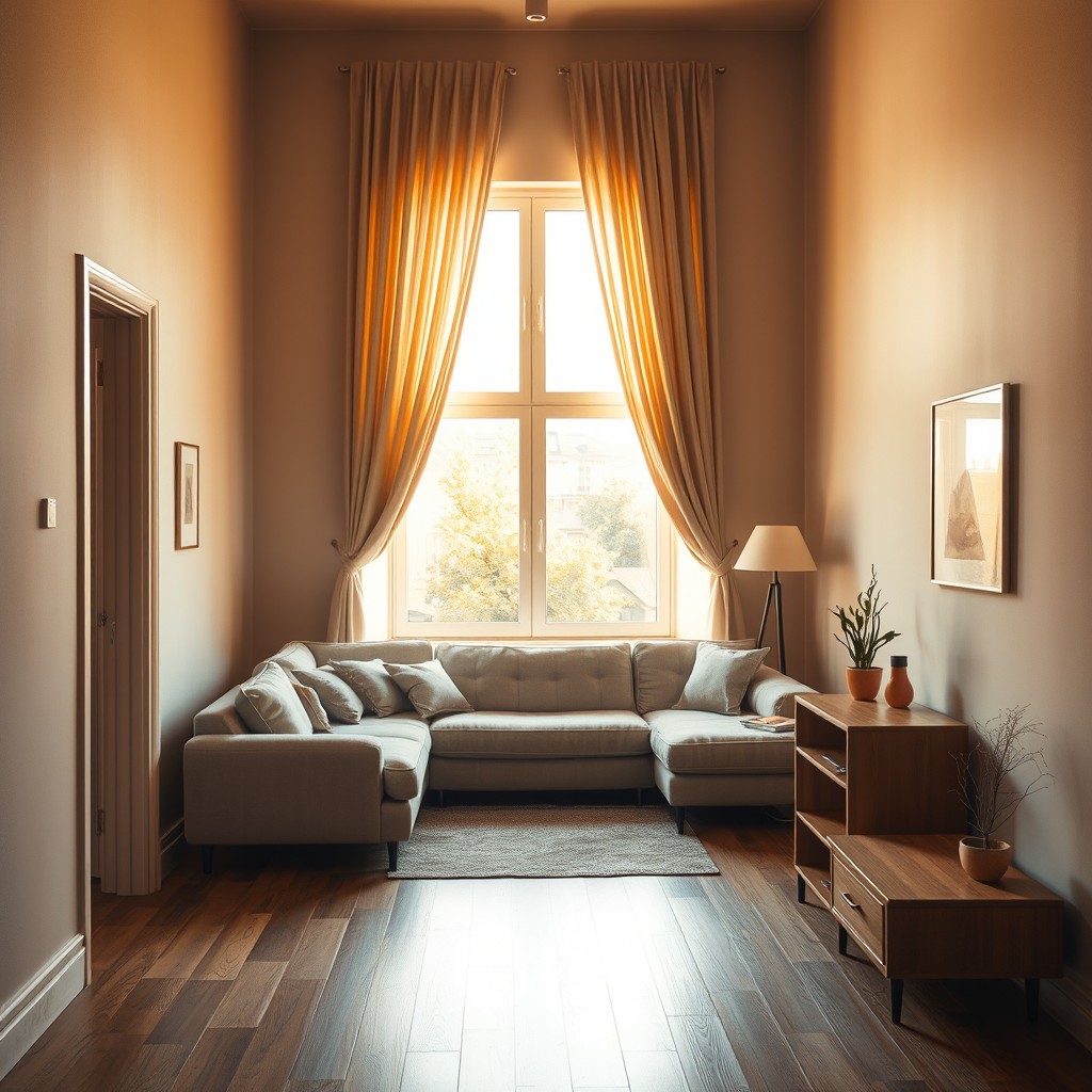 A cozy apartment featuring a single rectangular room