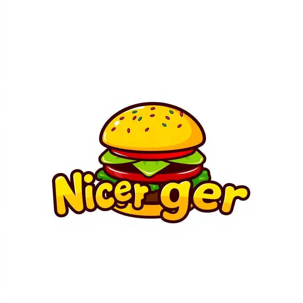 A vibrant logo design for a fast-food restaurant called 'Nice Burger'