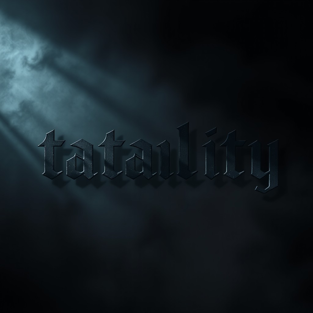 The word 'tatality' styled in a bold, edgy, and grunge font, set against a dark, atmospheric background