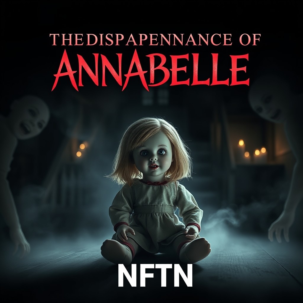 A captivating YouTube thumbnail for a channel named NFTN, centered around the disappearance of the Annabelle doll