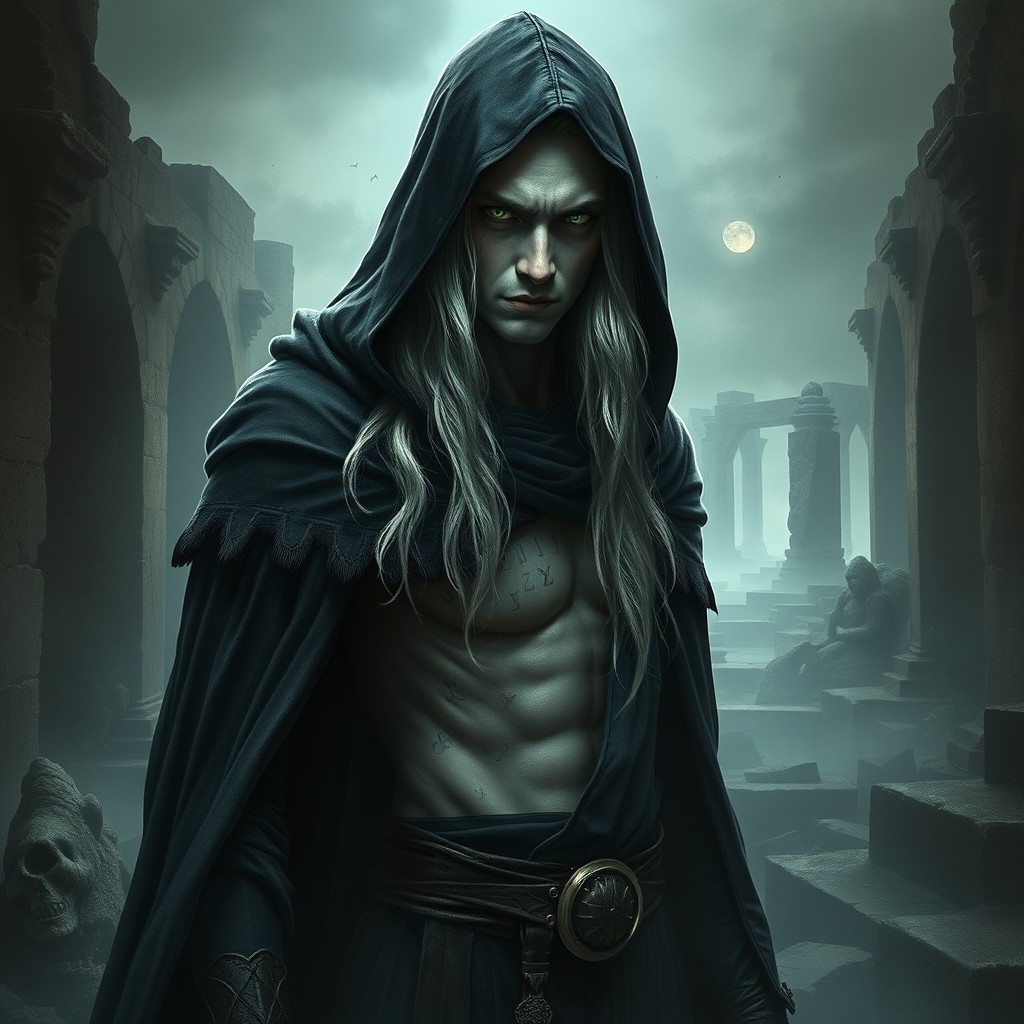 A mysterious and intriguing character named Kaelis Draven, the Silent One of Brâme-Feu
