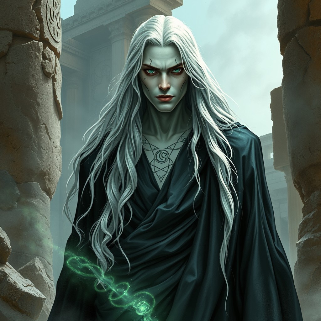 A mysterious and enigmatic figure named Kaelis Draven, known as 'le Silencieux de Brâme-Feu'