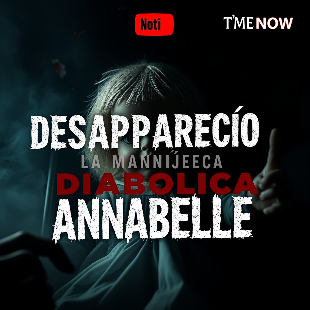 A captivating YouTube thumbnail for the channel NOTI FARANDULA TIME NOW with bold and eye-catching text that reads 'DESAPARECIO LA MUÑECA DIABOLICA ANNABELLE'
