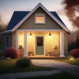 This is a high-quality digital art image of a warm and inviting home