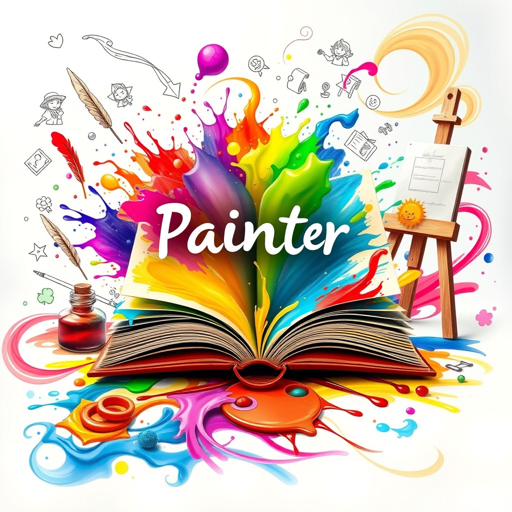 A vibrant and engaging book cover design featuring elements that symbolize creativity through storytelling, painting, and writing