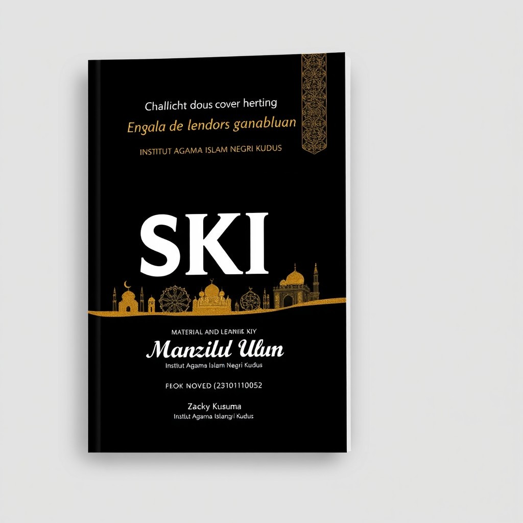 A book cover design for "SKI material and learning Class Xi MA Manzilul Ulum", compiled by Zacky Kusuma (2310110052) from Institut Agama Islam Negri Kudus