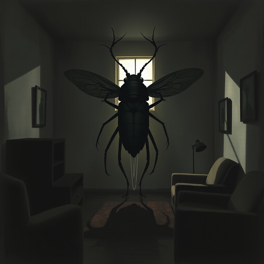 An abstract conceptual illustration representing the themes of 'The Metamorphosis' by Franz Kafka