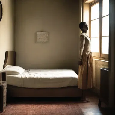 The character tiptoed imperceptibly across the room, making sure not to wake anyone up.