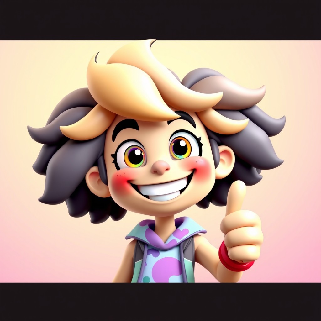 A vibrant and colorful 3D cartoon profile picture featuring a cheerful character with bright, expressive eyes and a big smile